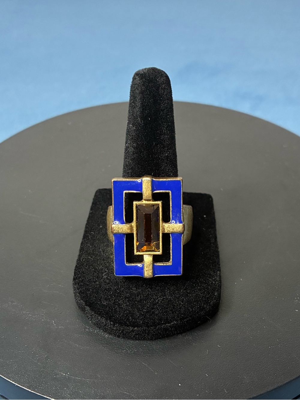 Gold & Blue Geometric Statement Ring  Size 9 - Women Jewelry